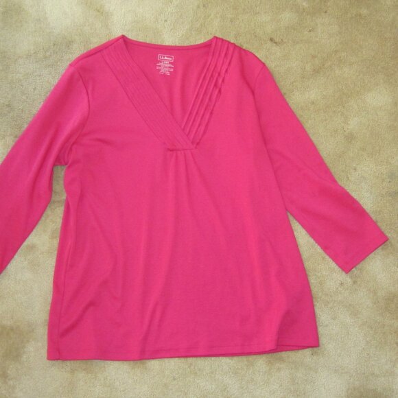 L.L. BEAN Lot 2 Tops Sz L-Reg 100% Supima Cotton 3/4 Sleeve Black & Deep Rose - Picture 2 of 7